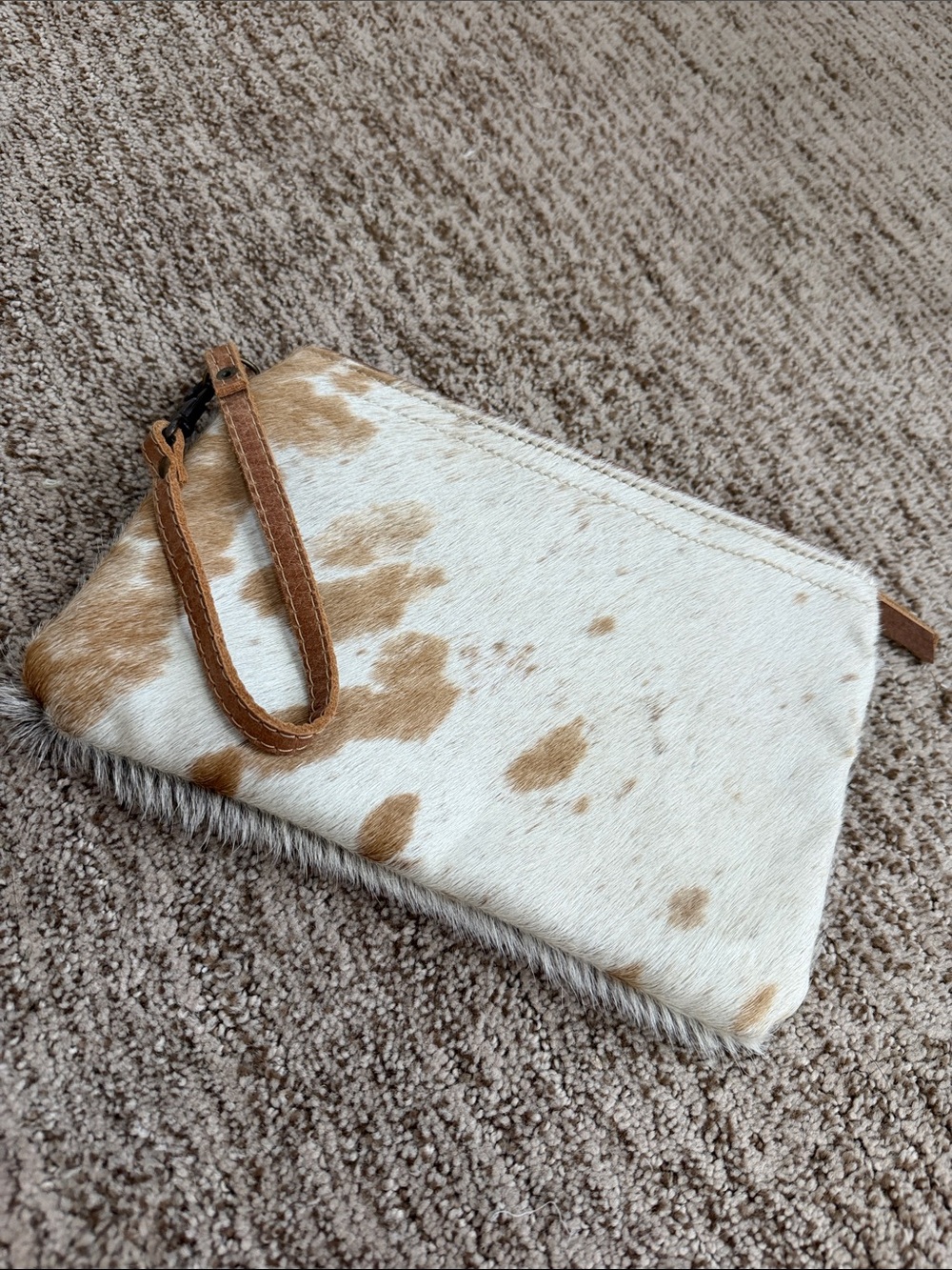 Myra Bag White and Brown Cowhide Wristlet Clutch